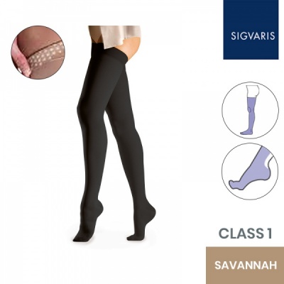 Sigvaris Essential Comfortable Unisex Class 1 Thigh High Savannah Compression Stockings with Grip Top